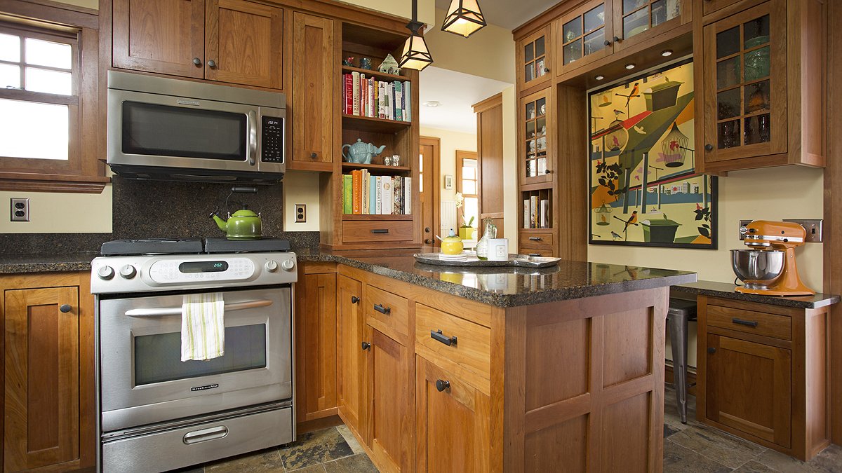 Craftsman Kitchen With Cherry Cabinets