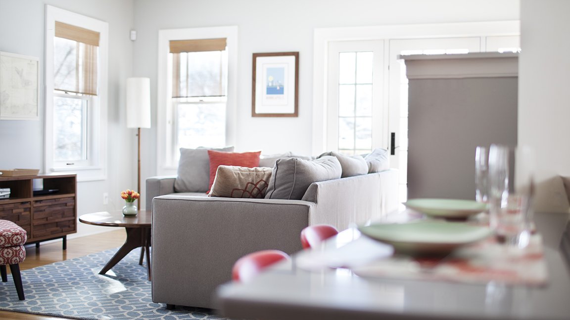 light-filled and comfortable grey and white family room